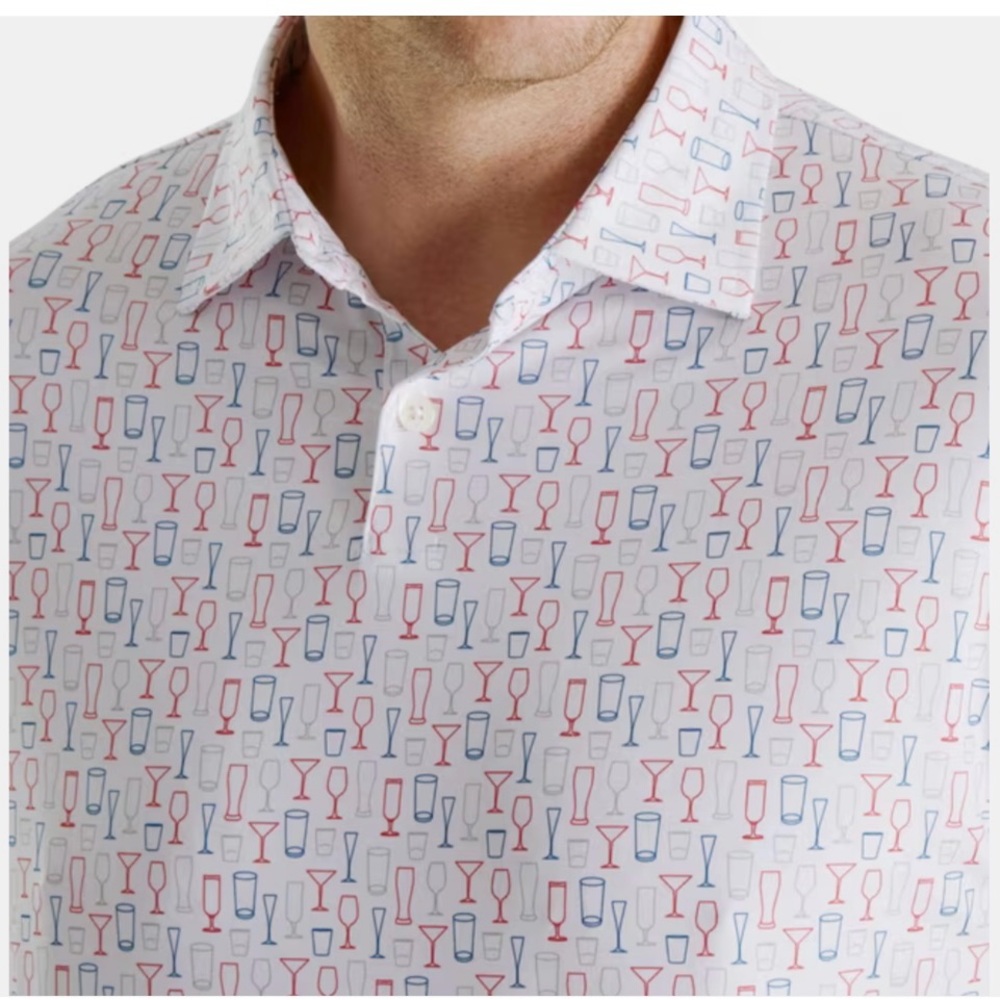 FootJoy FJ Lisle Glass Print Self Collar Mens Golf Pro Dry Polo - 2XL